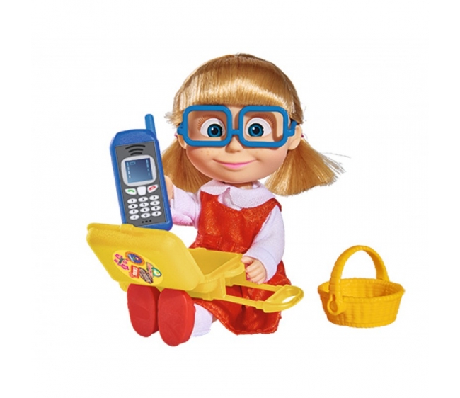 Кукла Маша с чемоданчиком, корзинкой и телефоном, 12 см.  